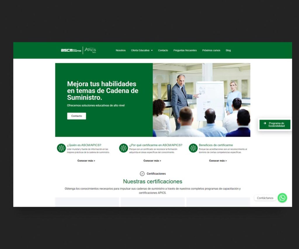 Diseño web de la pagina APICS por Streamstudio